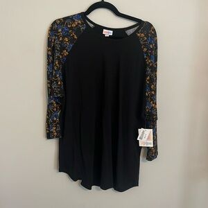 3XL Floral Sleeve Solid Black Body LuLaRoe Randy Tee